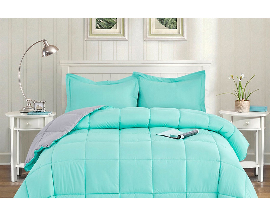 FaFurn Traditional Microfiber Reversible 3 Piece Comforter Set - Aqua/Gray, Twin/Twin XL Size