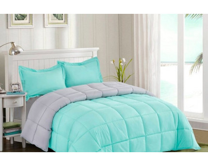 FaFurn Traditional Microfiber Reversible 3 Piece Comforter Set - Aqua/Gray, Twin/Twin XL Size