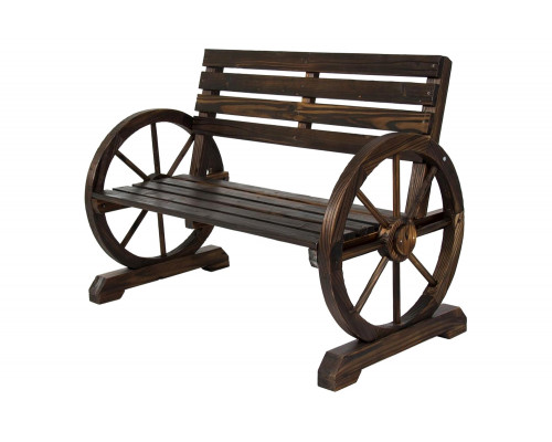 FaFurn - 2 Person Farmhouse Wagon Wheel Wooden Bench