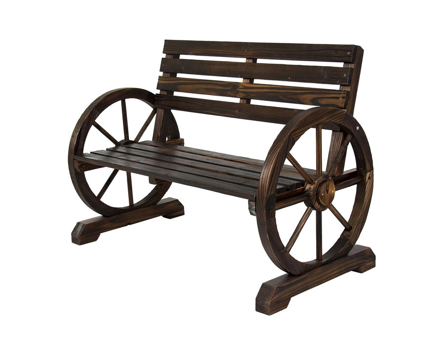 FaFurn - 2 Person Farmhouse Wagon Wheel Wooden Bench