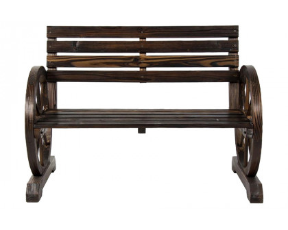 FaFurn - 2 Person Farmhouse Wagon Wheel Wooden Bench