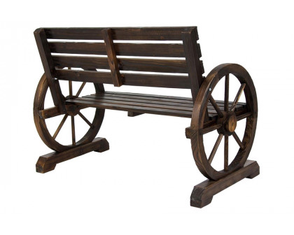 FaFurn - 2 Person Farmhouse Wagon Wheel Wooden Bench