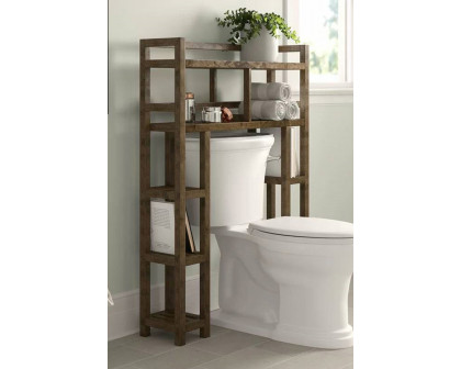 FaFurn Solid Wood Over The Toilet Bathroom Storage Unit - Medium Brown