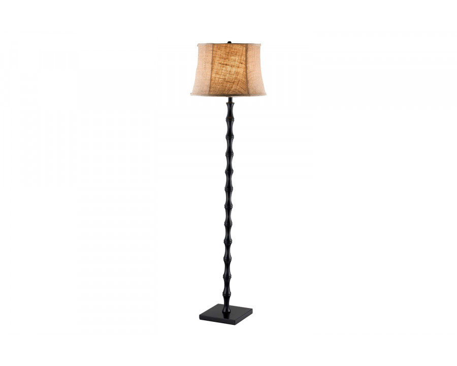 FaFurn - Traditional Floor Lamp with Black Metal Pole and Brown Burlap Bell Shade