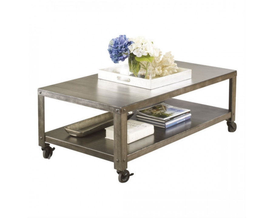 FaFurn - Modern Coffee Table with Locking Caster Wheels in Metal