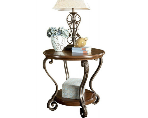 FaFurn - Accent End Table Nightstand in Brown Wood with Scrolling Metal Legs