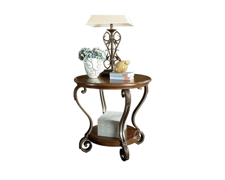 FaFurn - Accent End Table Nightstand in Brown Wood with Scrolling Metal Legs