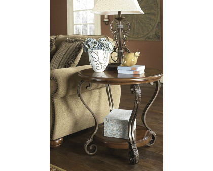 FaFurn - Accent End Table Nightstand in Brown Wood with Scrolling Metal Legs