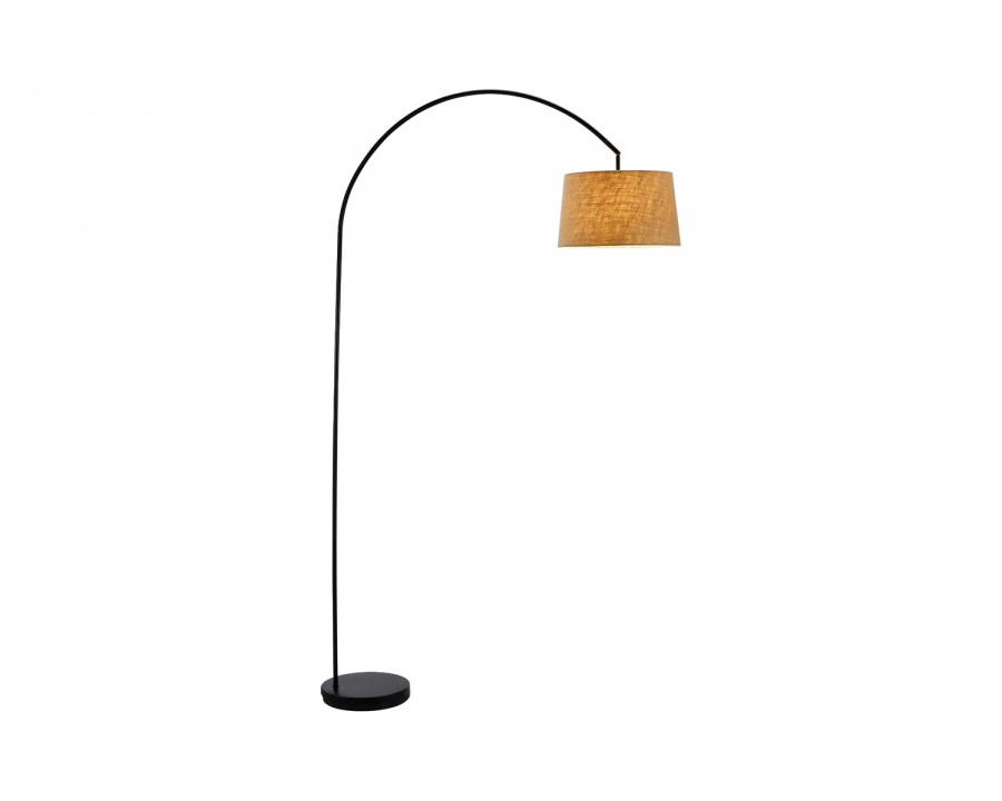 FaFurn - Modern Arching Floor Lamp in Matte Black with Taupe Burlap Fabric Drum Shade