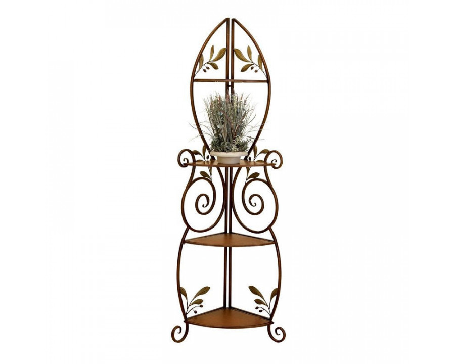 FaFurn - Bakers Rack with Floral Leaf Accents in Metal/Wood