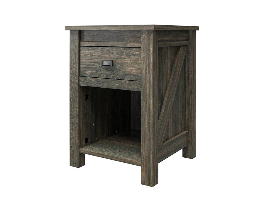 FaFurn Farmhouse 1-Drawer Bedroom Nightstand with Open Shelf - Gray Oak