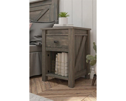 FaFurn Farmhouse 1-Drawer Bedroom Nightstand with Open Shelf - Gray Oak