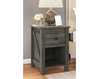 FaFurn Farmhouse 1-Drawer Bedroom Nightstand with Open Shelf - Gray Oak