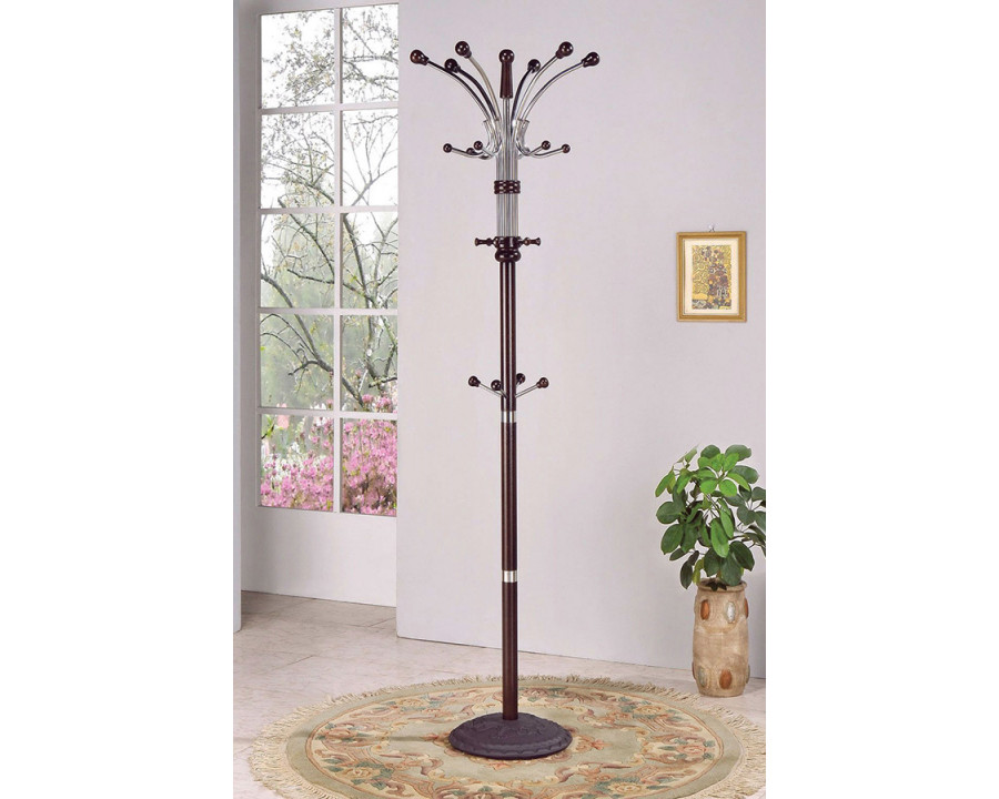 FaFurn - Wood and Metal Coat Rack Hat Stand with Hooks On Top and Middle