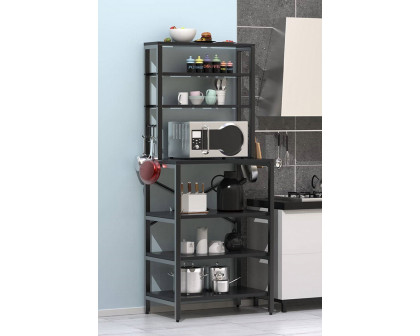 FaFurn Modern Metal Wood Kitchen Baker'S Rack Shelf Microwave Stand - Black