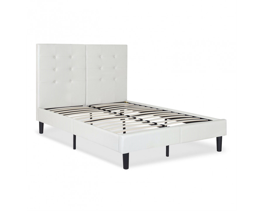 FaFurn - Queen Size Platform Bed Frame with Headboard in White, Leather