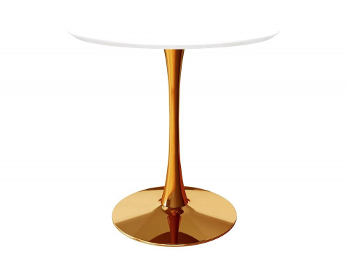 FaFurn Modern Classic 35-Inch Round Pedestal Dining Table - White/Gold