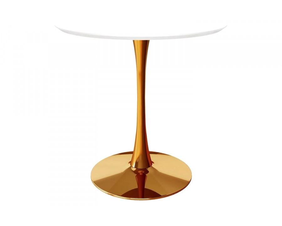 FaFurn Modern Classic 35-Inch Round Pedestal Dining Table - White/Gold