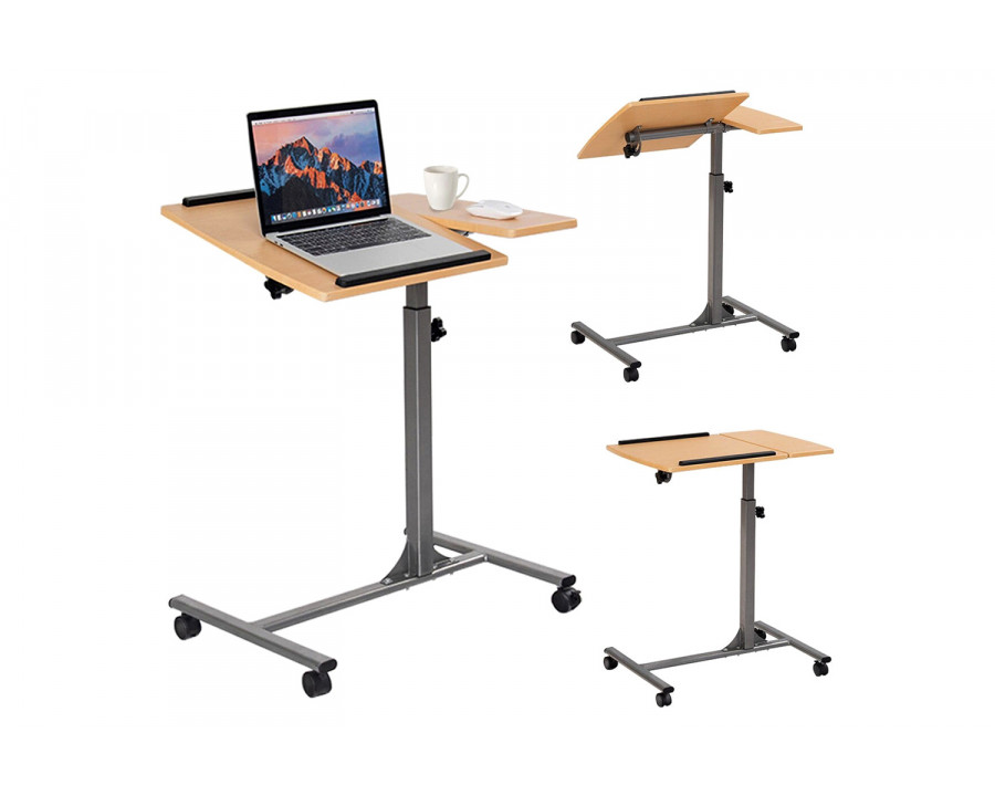 FaFurn - Mobile Laptop Desk Cart On Wheels with Wood Top