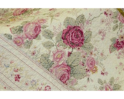 FaFurn - Red Pink Gold Ecru Floral Roses Quilt Throw Blanket in 100% Cotton