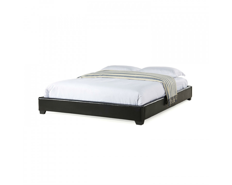 FaFurn - Full Size Small Legs Platform Bed Frame in Black, Leather