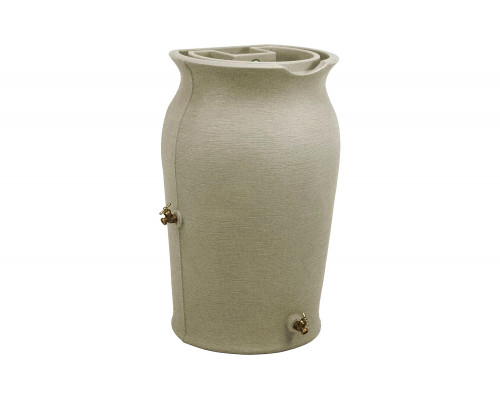 FaFurn 50-Gallon Plastic Urn Rain Barrel with Planter Top - Gray Sand