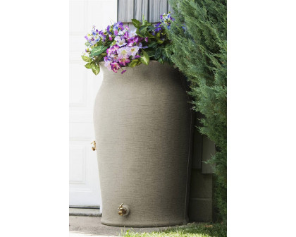 FaFurn 50-Gallon Plastic Urn Rain Barrel with Planter Top - Gray Sand