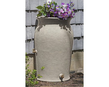 FaFurn 50-Gallon Plastic Urn Rain Barrel with Planter Top - Gray Sand