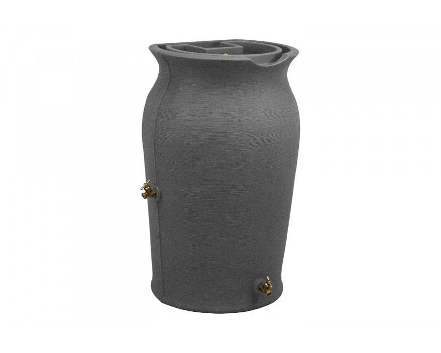 FaFurn 50-Gallon Plastic Urn Rain Barrel with Planter Top - Dark Gray