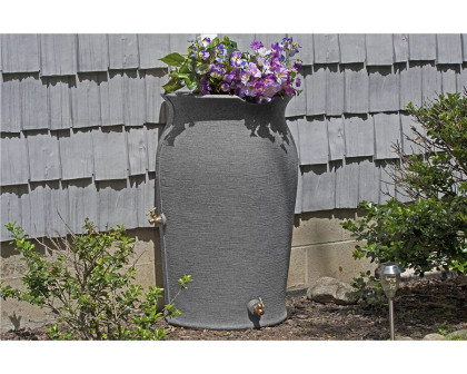 FaFurn 50-Gallon Plastic Urn Rain Barrel with Planter Top - Dark Gray