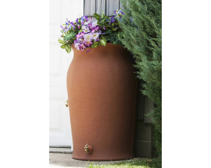 FaFurn - Terra Cotta 50-Gallon Plastic Urn Rain Barrel with Planter Top