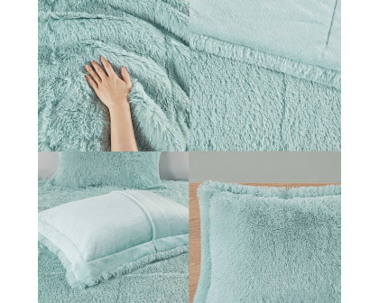 FaFurn 3-Piece Full/Queen Size Comforter Set with Pillow Shams - Light Teal Blue, Soft Sherpa Faux Fur