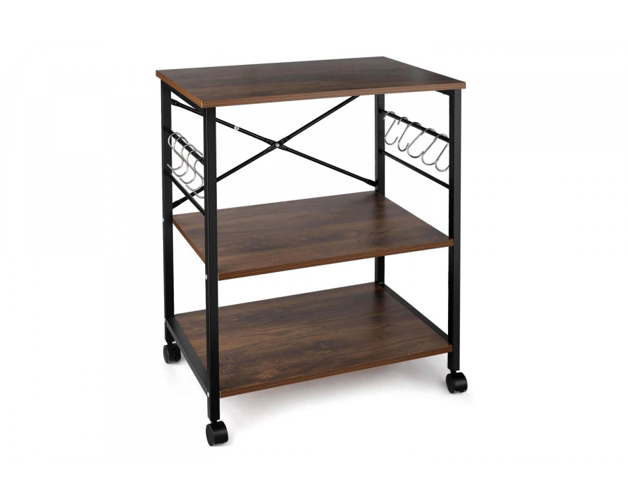 FaFurn - Industrial 3-Shelf Metal Wood Rustic Brown Baker'S Rack Kitchen Microwave Cart