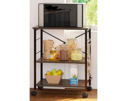 FaFurn - Industrial 3-Shelf Metal Wood Rustic Brown Baker'S Rack Kitchen Microwave Cart