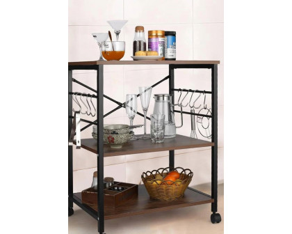 FaFurn - Industrial 3-Shelf Metal Wood Rustic Brown Baker'S Rack Kitchen Microwave Cart