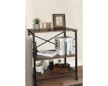 FaFurn - Industrial 3-Shelf Metal Wood Rustic Brown Baker'S Rack Kitchen Microwave Cart