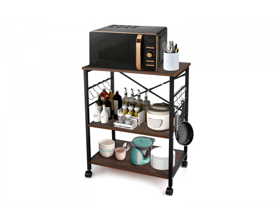 FaFurn - Modern Industrial Black Metal Brown Wood Kitchen Baker'S Rack Microwave Cart