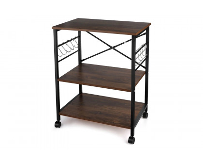 FaFurn - Modern Industrial Black Metal Brown Wood Kitchen Baker'S Rack Microwave Cart