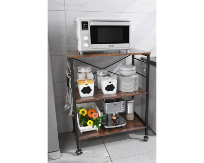 FaFurn - Modern Industrial Black Metal Brown Wood Kitchen Baker'S Rack Microwave Cart