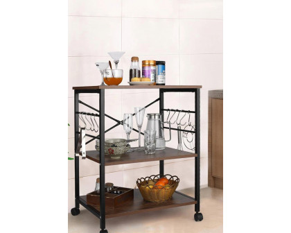 FaFurn - Modern Industrial Black Metal Brown Wood Kitchen Baker'S Rack Microwave Cart