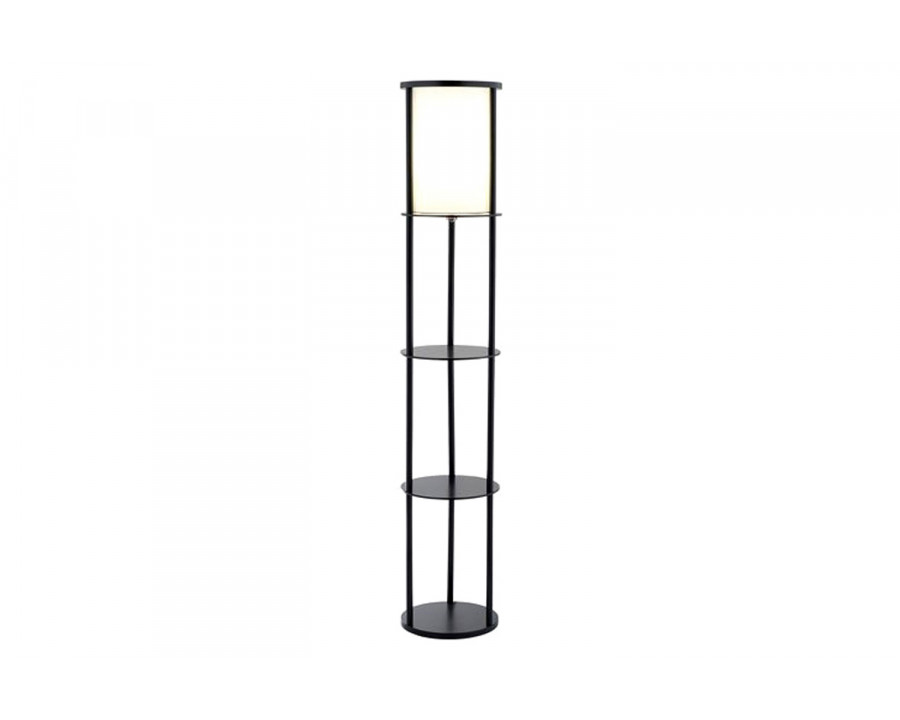 FaFurn - Modern Asian Style Round Shelf Floor Lamp in Black with White Shade