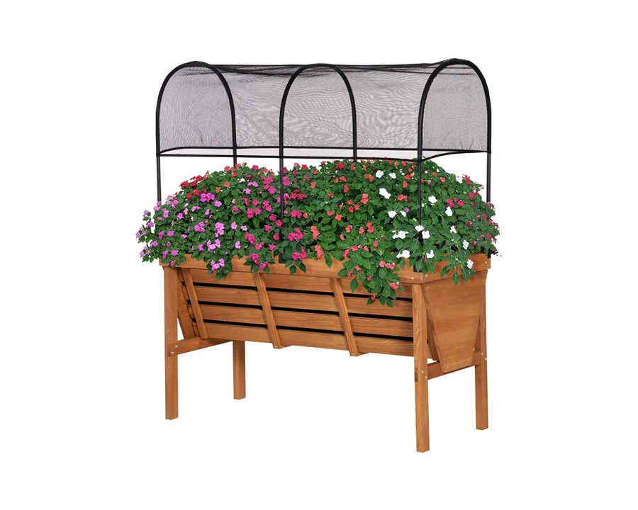 FaFurn - Fir Wood Elevated Outdoor Raised Garden Bed Planter Box with Shade Cover