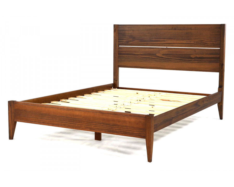 FaFurn Mid Century Slatted Platform Bed - Rustic Walnut, Full Size