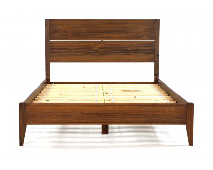 FaFurn Mid Century Slatted Platform Bed - Rustic Walnut, Full Size