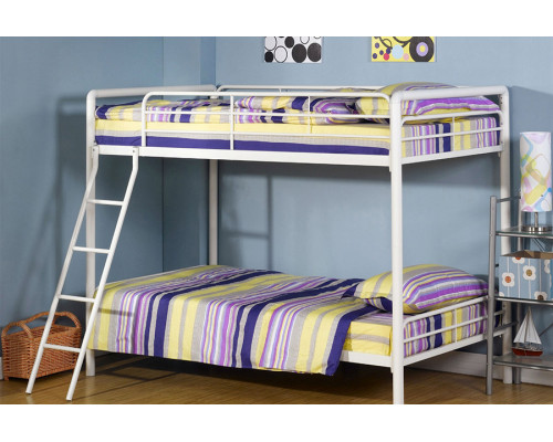 FaFurn - Twin Over Twin Bunk Bed with Ladder in White Metal Finish