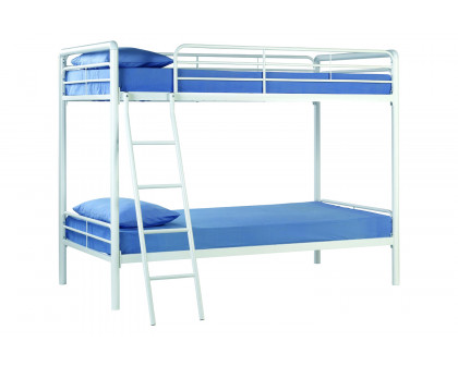 FaFurn - Twin Over Twin Bunk Bed with Ladder in White Metal Finish