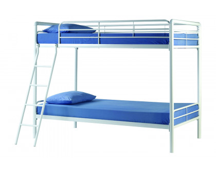 FaFurn - Twin Over Twin Bunk Bed with Ladder in White Metal Finish