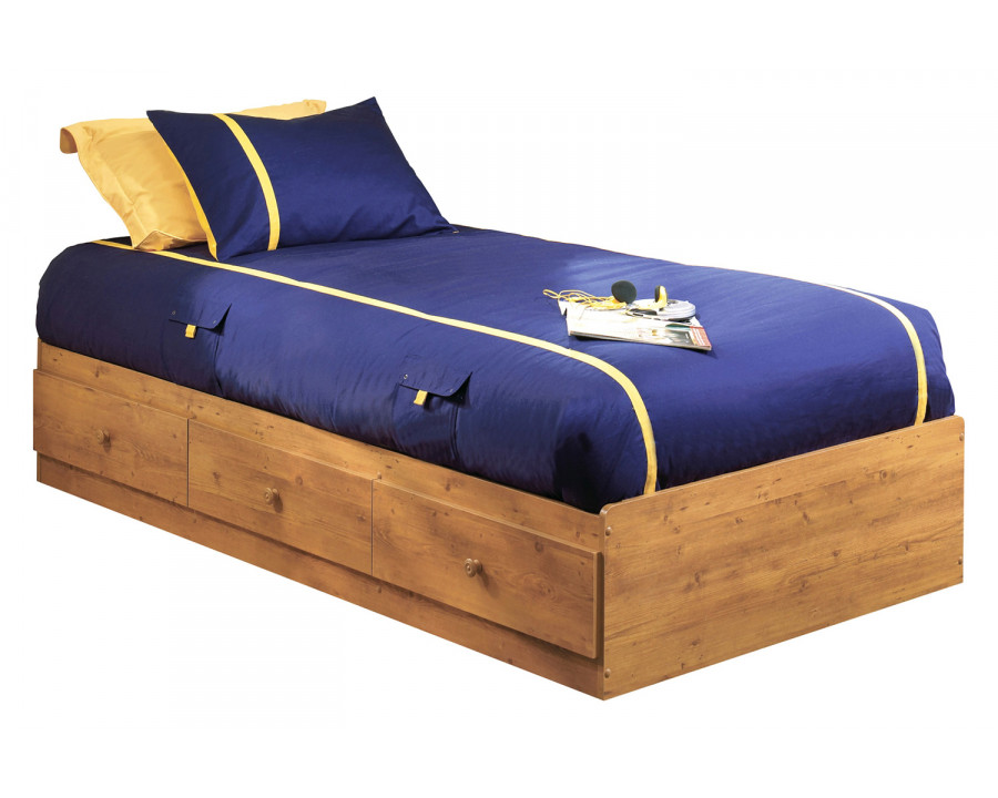 FaFurn - Twin Size Platform Bed with 3 Storage Drawers in Country Pine Finish