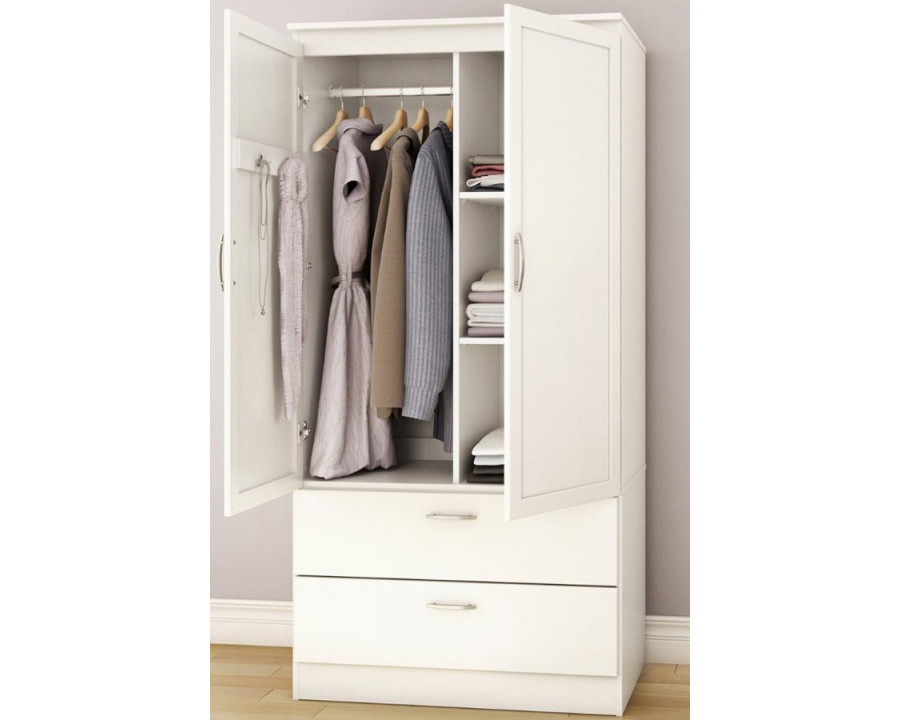 FaFurn - White Armoire Bedroom Clothes Storage Wardrobe Cabinet with 2 Drawers