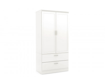 FaFurn - White Armoire Bedroom Clothes Storage Wardrobe Cabinet with 2 Drawers